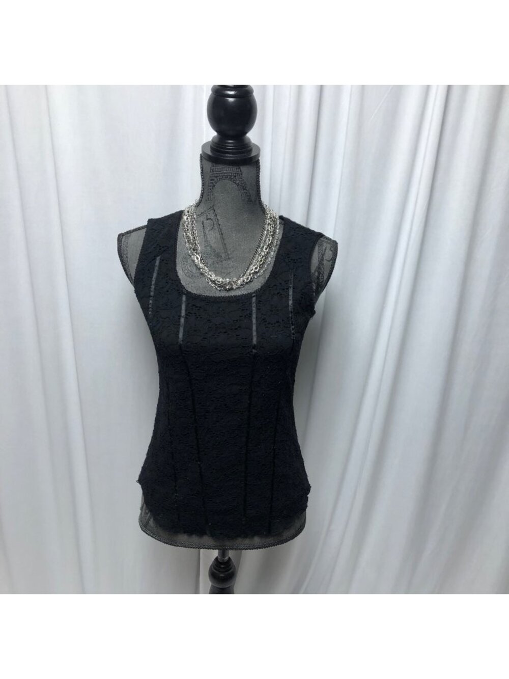 Tribal Tank Top Womens Size Small Black Lace Ribbon Stretchy Shirt